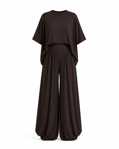 Women’s Linen Two Piece Co-Ord Set Asymmetric Top & Wide Leg Trousers