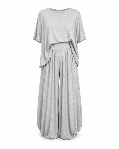 Women’s Linen Two Piece Co-Ord Set Asymmetric Top & Wide Leg Trousers