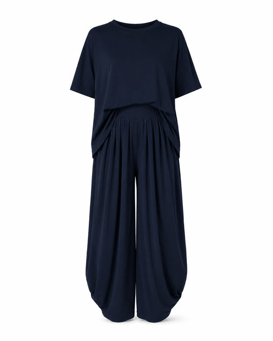 Women’s Linen Two Piece Co-Ord Set Asymmetric Top & Wide Leg Trousers