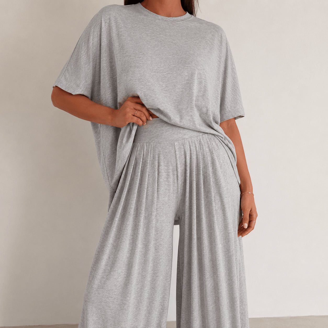 Women’s Two Piece Co-Ord Set Casual Top & Wide Leg Trousers