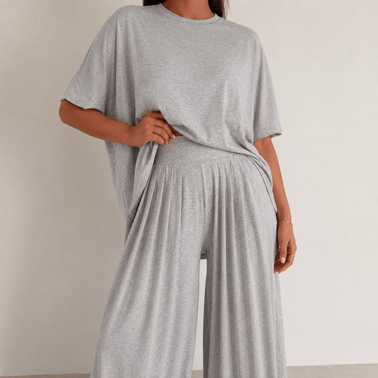 Women’s Two Piece Co-Ord Set Casual Top & Wide Leg Trousers