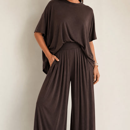 Women’s Two Piece Co-Ord Set Casual Top & Wide Leg Trousers
