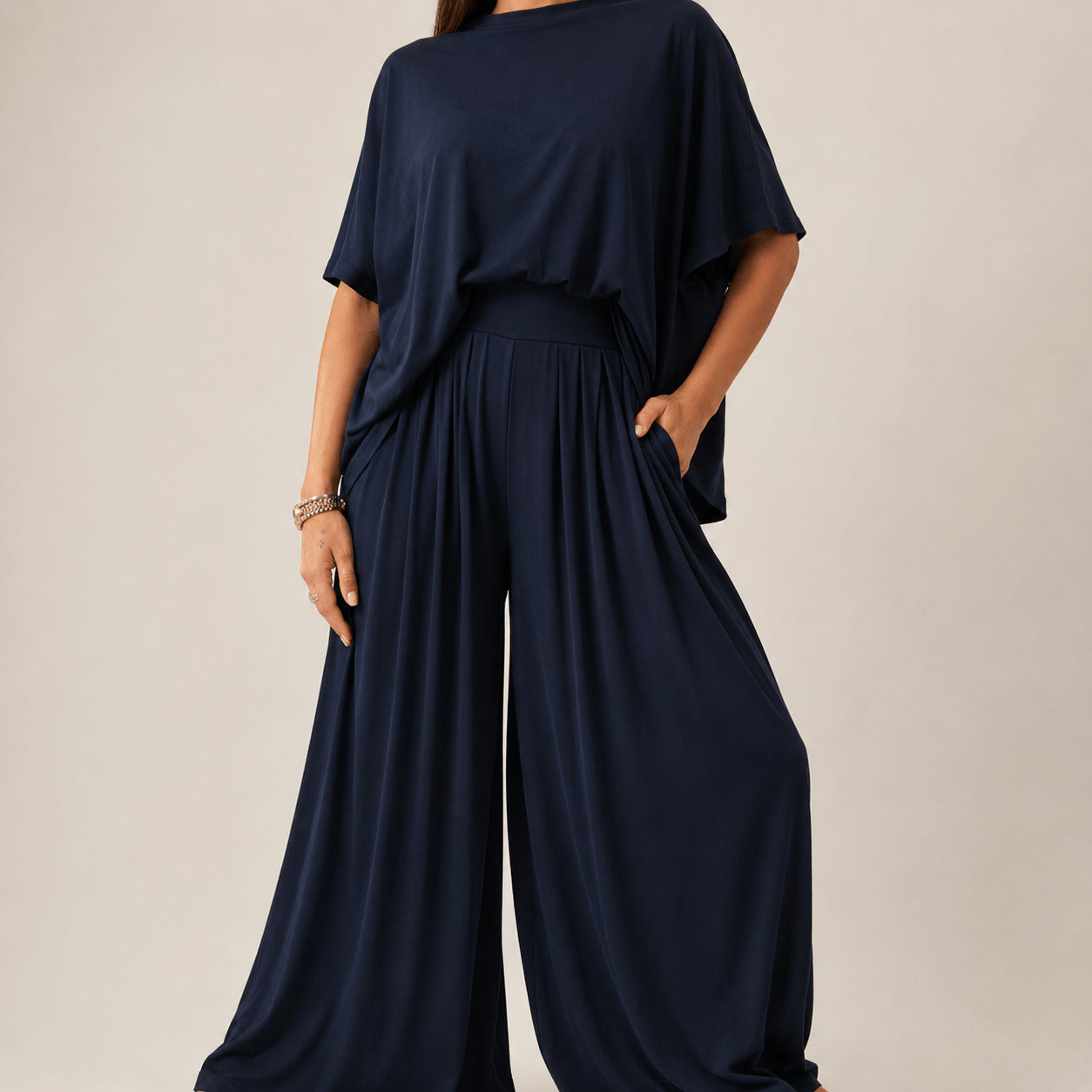 Women’s Two Piece Co-Ord Set Casual Top & Wide Leg Trousers