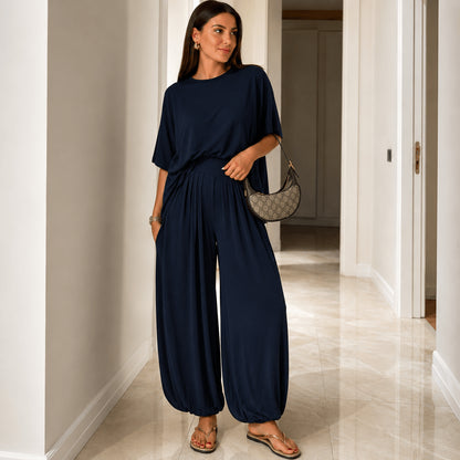 Women’s Two Piece Co-Ord Set Casual Top & Wide Leg Trousers