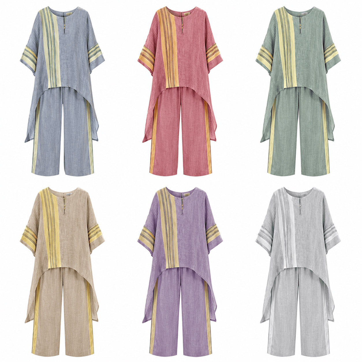 Women’s Linen Contrast Trim Co-Ord Set with Wide Leg Trousers