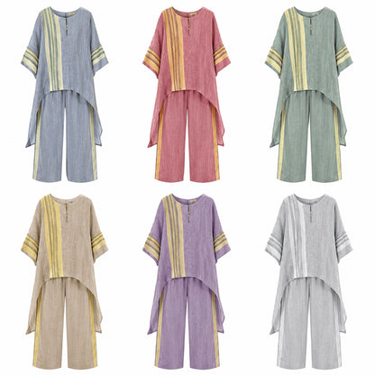 Women’s Linen Contrast Trim Co-Ord Set with Wide Leg Trousers