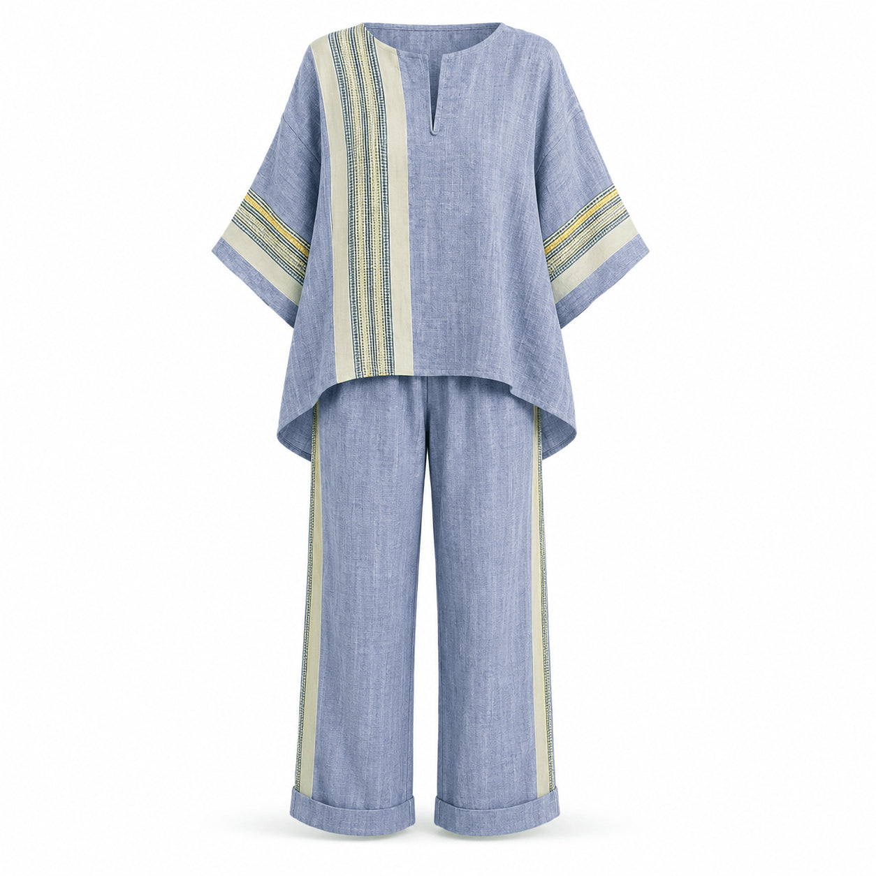 Women’s Linen Contrast Trim Co-Ord Set with Wide Leg Trousers