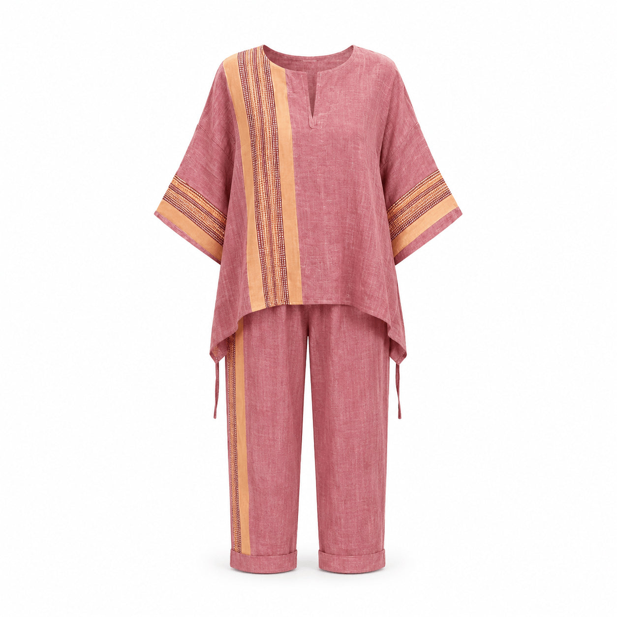 Women’s Linen Contrast Trim Co-Ord Set with Wide Leg Trousers