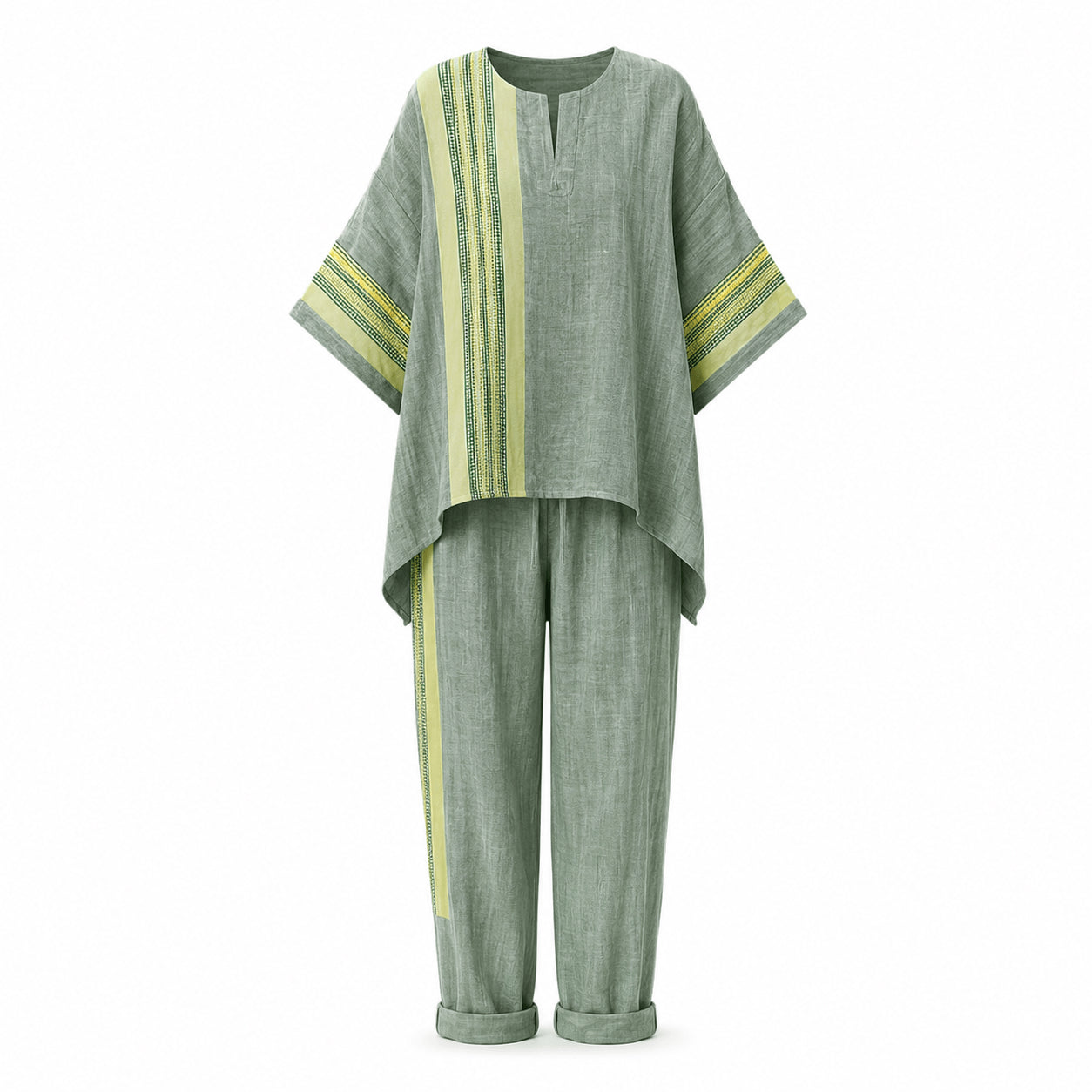 Women’s Linen Contrast Trim Co-Ord Set with Wide Leg Trousers