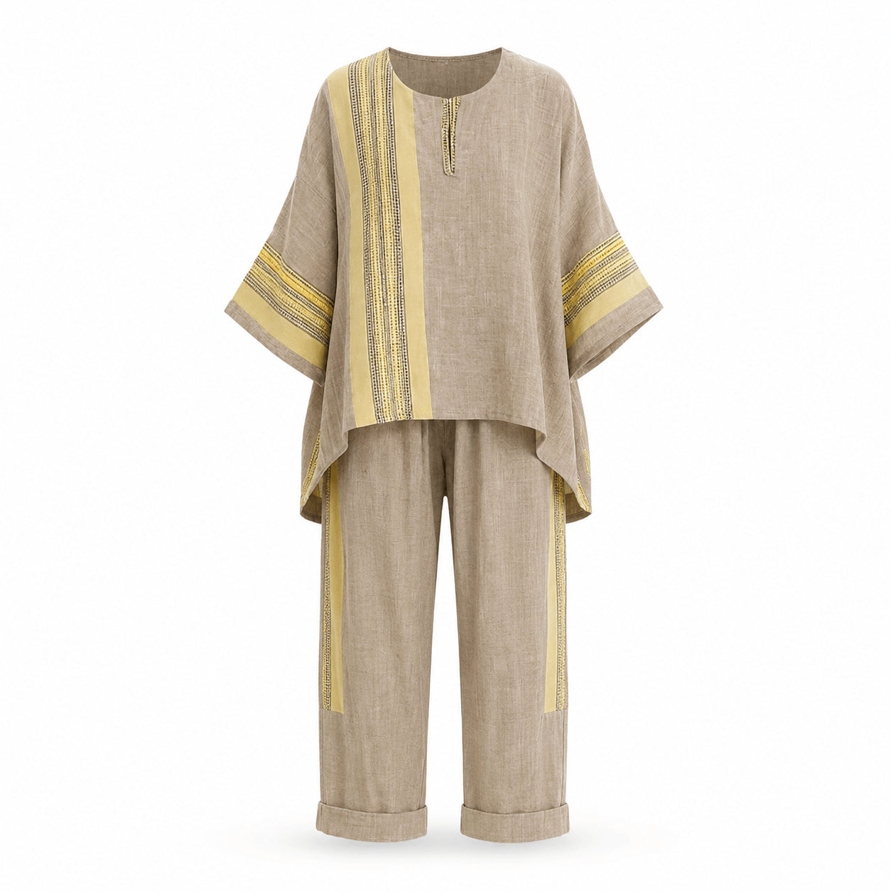 Women’s Linen Contrast Trim Co-Ord Set with Wide Leg Trousers