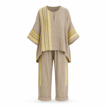 Women’s Linen Contrast Trim Co-Ord Set with Wide Leg Trousers