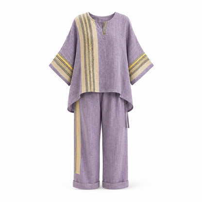 Women’s Linen Contrast Trim Co-Ord Set with Wide Leg Trousers