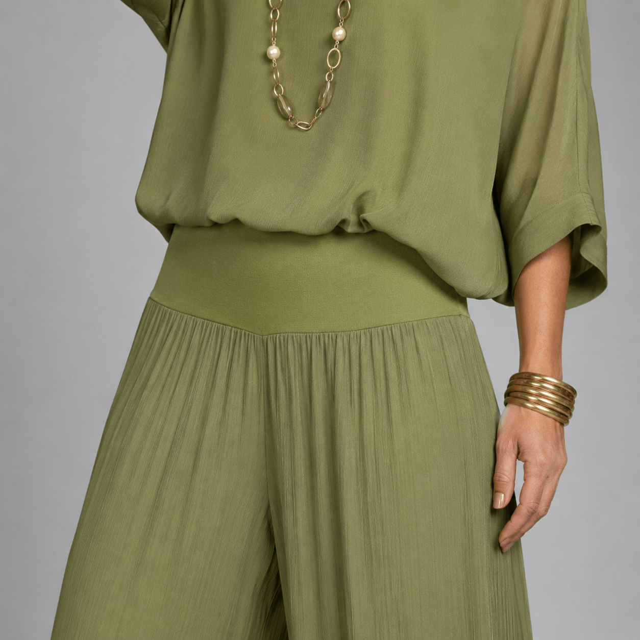 Women’s V-Neck Two Piece Co-Ord Set with Wide Leg Trousers