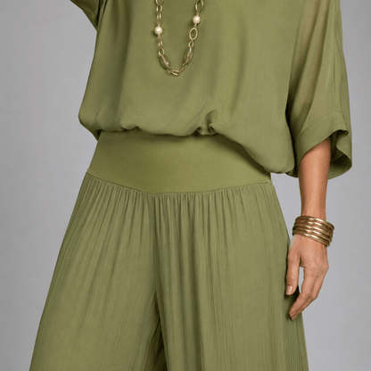 Women’s V-Neck Two Piece Co-Ord Set with Wide Leg Trousers