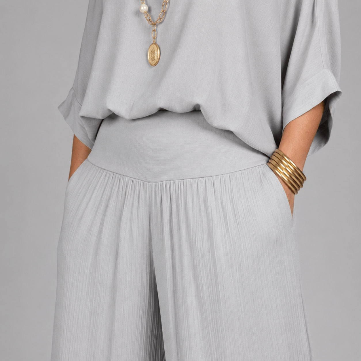 Women’s V-Neck Two Piece Co-Ord Set with Wide Leg Trousers