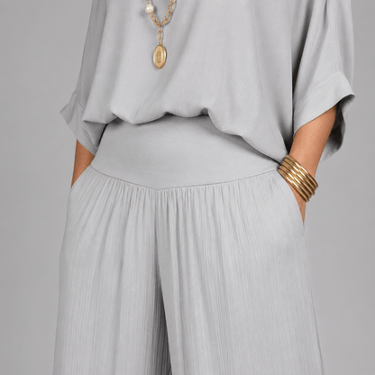 Women’s V-Neck Two Piece Co-Ord Set with Wide Leg Trousers