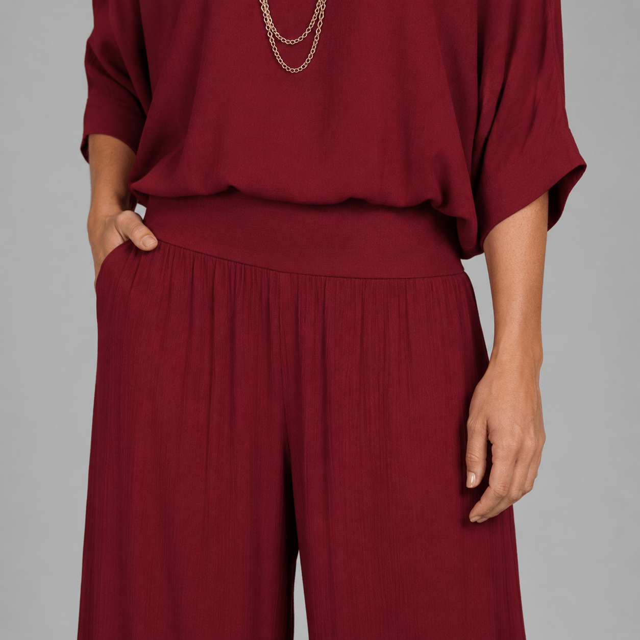 Women’s V-Neck Two Piece Co-Ord Set with Wide Leg Trousers