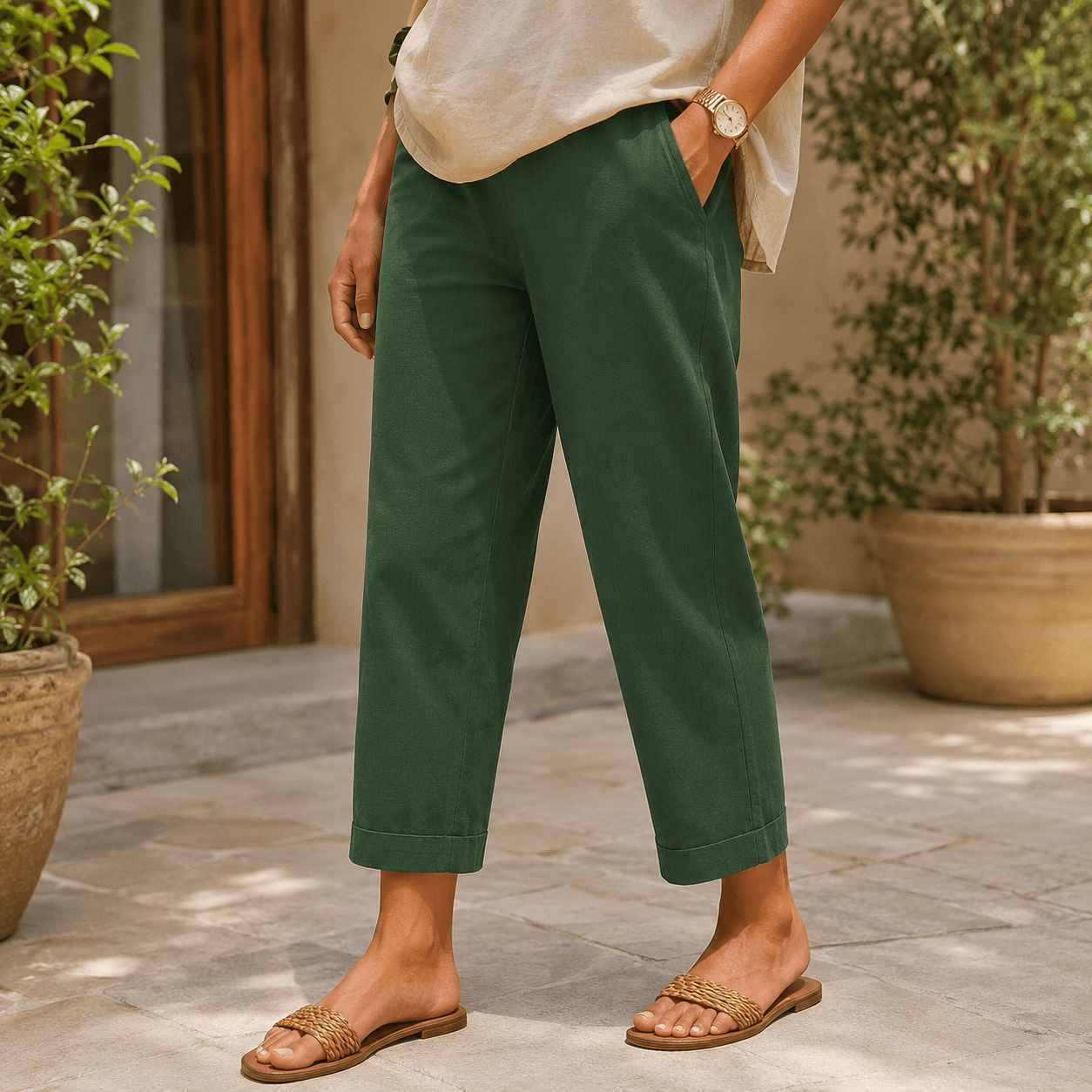 Women’s Lightweight Cropped Straight Leg Summer Trousers