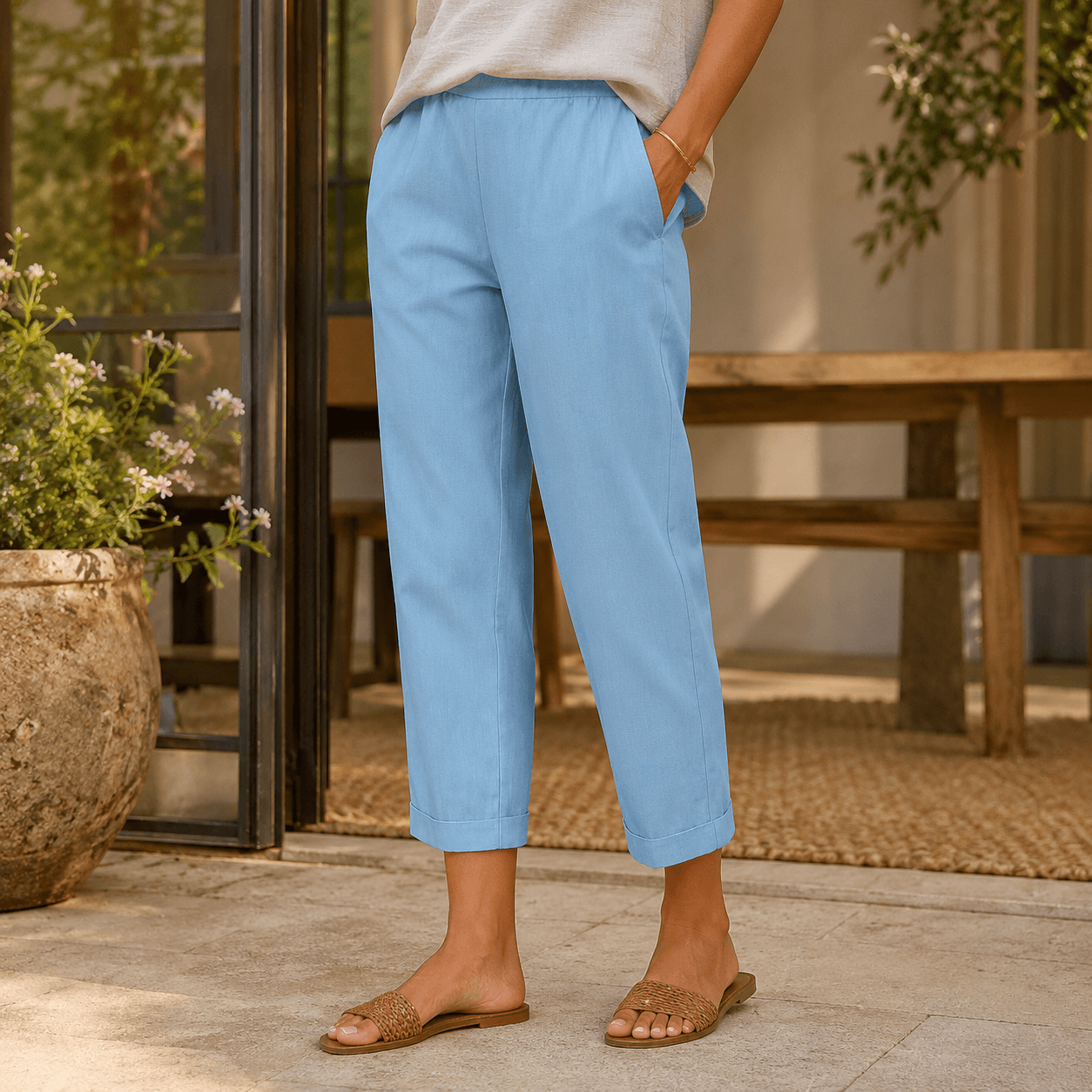 Women’s Lightweight Cropped Straight Leg Summer Trousers