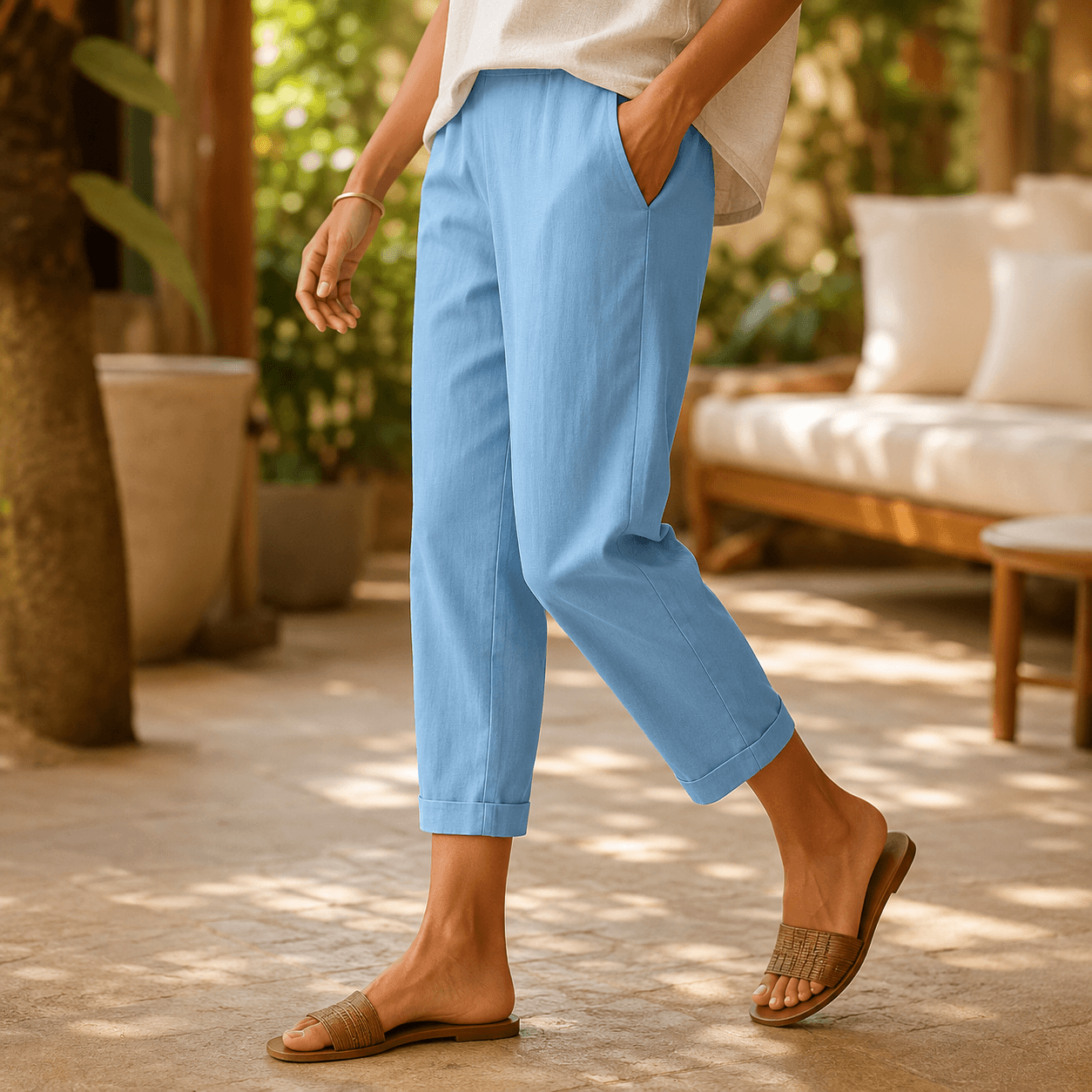 Women’s Lightweight Cropped Straight Leg Summer Trousers