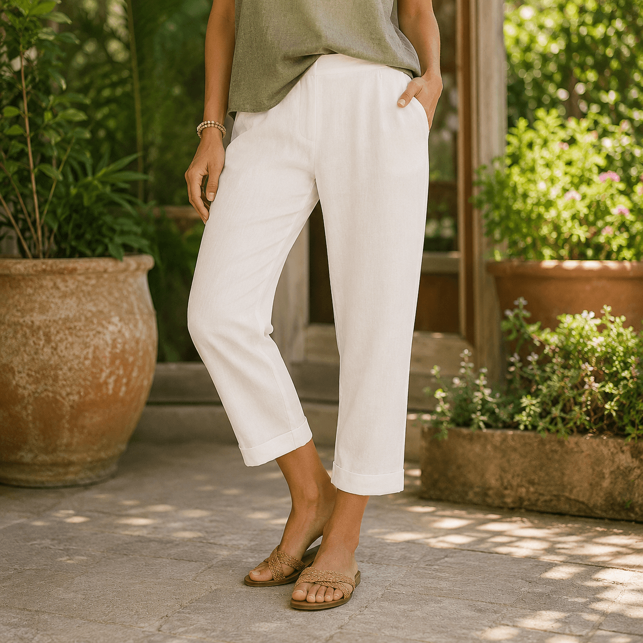 Women’s Lightweight Cropped Straight Leg Summer Trousers