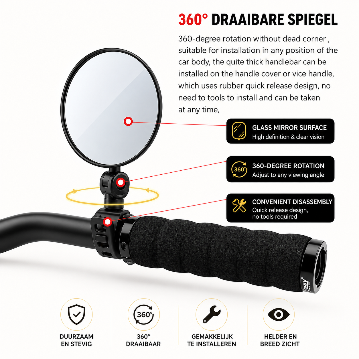 SeeEz Bike Rearview Mirror for Handlebar | Bowlift