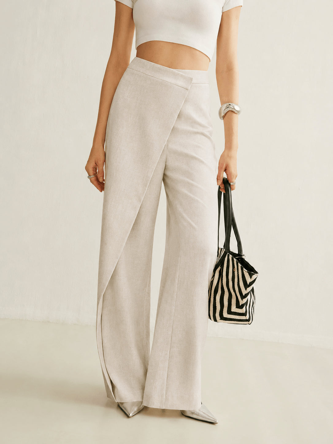 Women’s High Waist Asymmetric Wrap Wide Leg Trousers