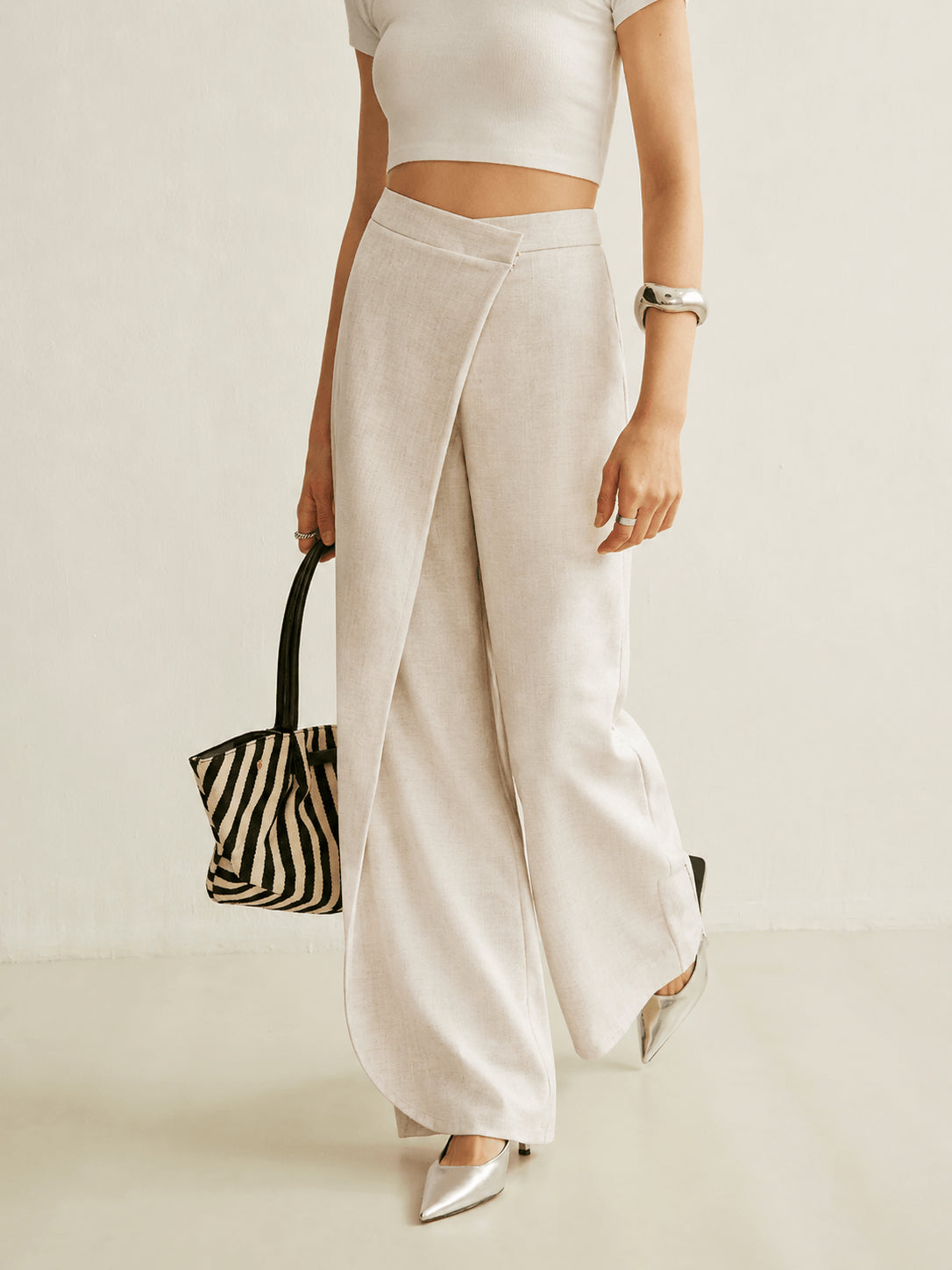Women’s High Waist Asymmetric Wrap Wide Leg Trousers