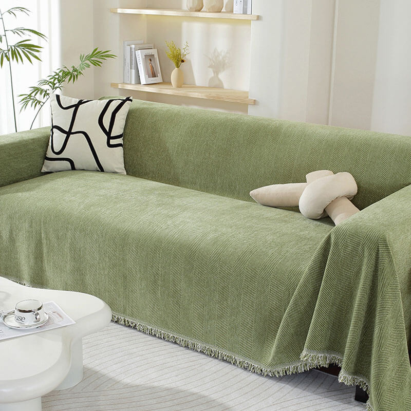 BowLift | Chenille Blanket Herringbone Tassel Couch Cover