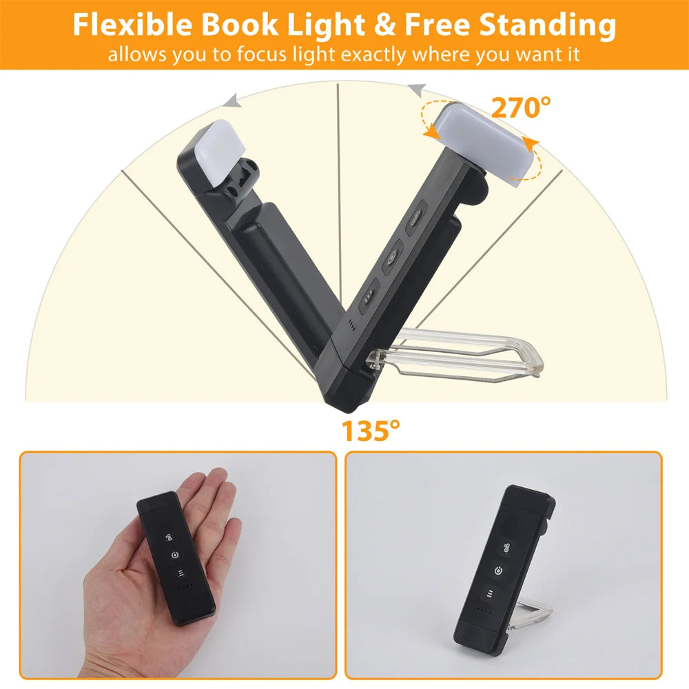 BowLift Clip-On USB Rechargeable Book Light with Timer — Portable LED Bookmark Light for Bedside & Desk