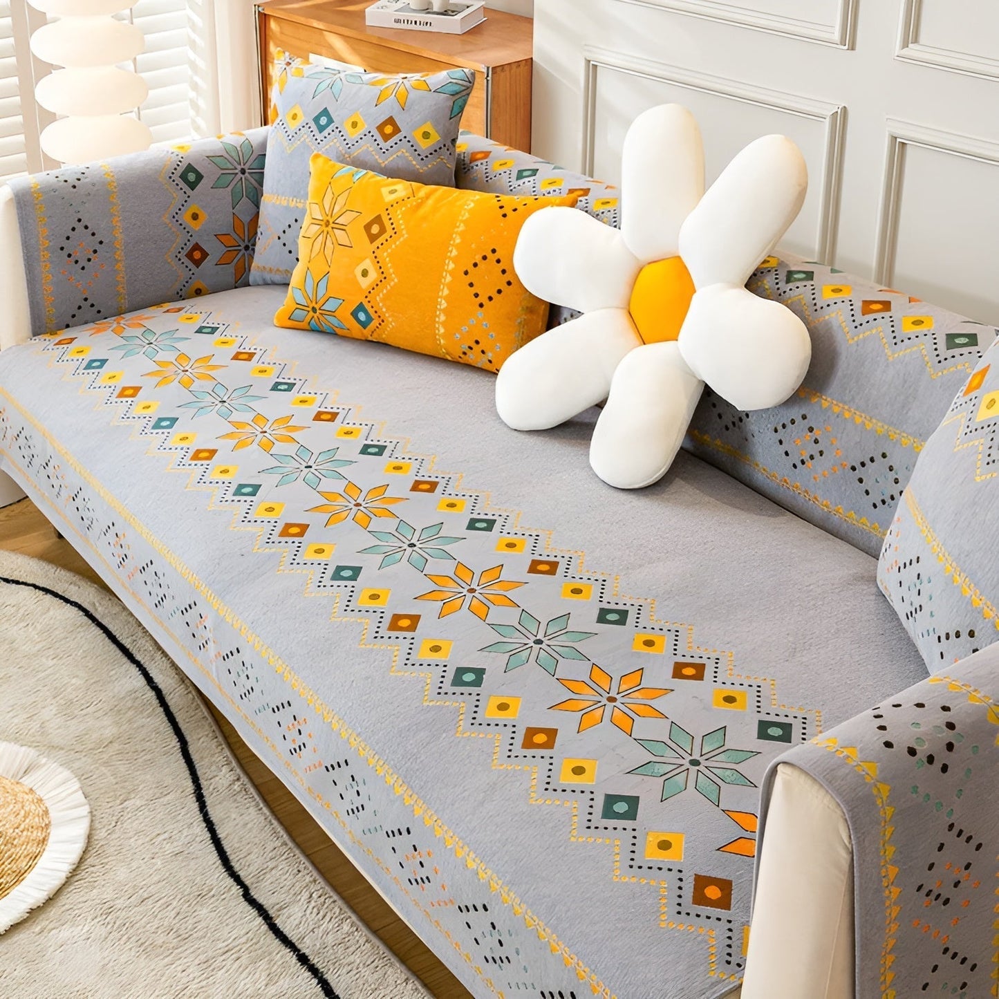 Boho Style Sofa Cover – Elastic & UsaBowlifte Year-Round | Protects and Gives a New Look | Bowlift
