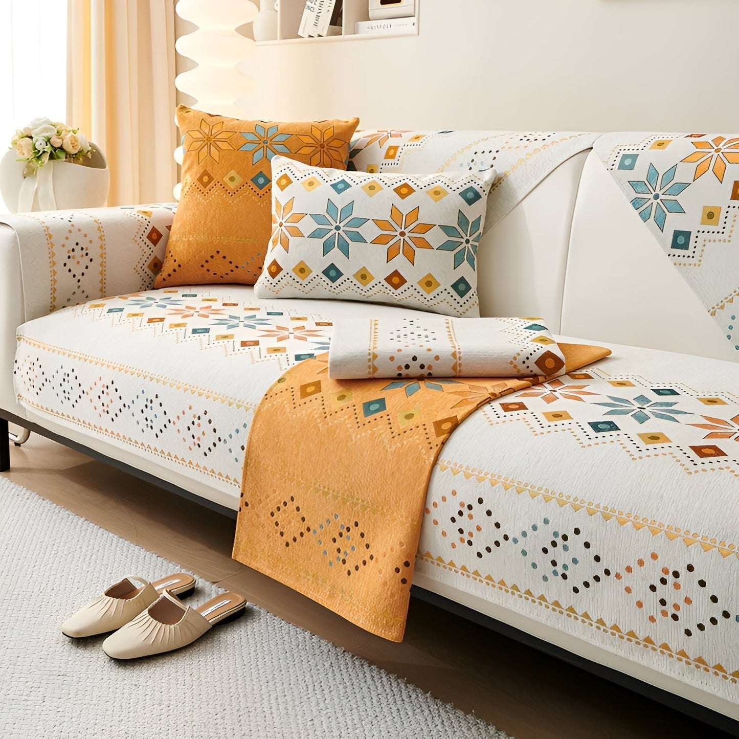 Boho Style Sofa Cover – Elastic & UsaBowlifte Year-Round | Protects and Gives a New Look | Bowlift