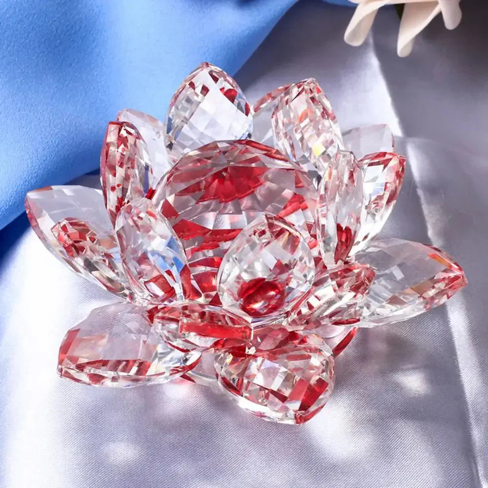 LZINA™ | Crystal Lotus Flower Figurine Home Wedding Decoration Glass Art Collection Paperweight Office Table Ornaments Souvenir Gifts