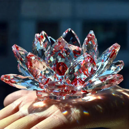 LZINA™ | Crystal Lotus Flower Figurine Home Wedding Decoration Glass Art Collection Paperweight Office Table Ornaments Souvenir Gifts