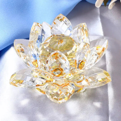 LZINA™ | Crystal Lotus Flower Figurine Home Wedding Decoration Glass Art Collection Paperweight Office Table Ornaments Souvenir Gifts