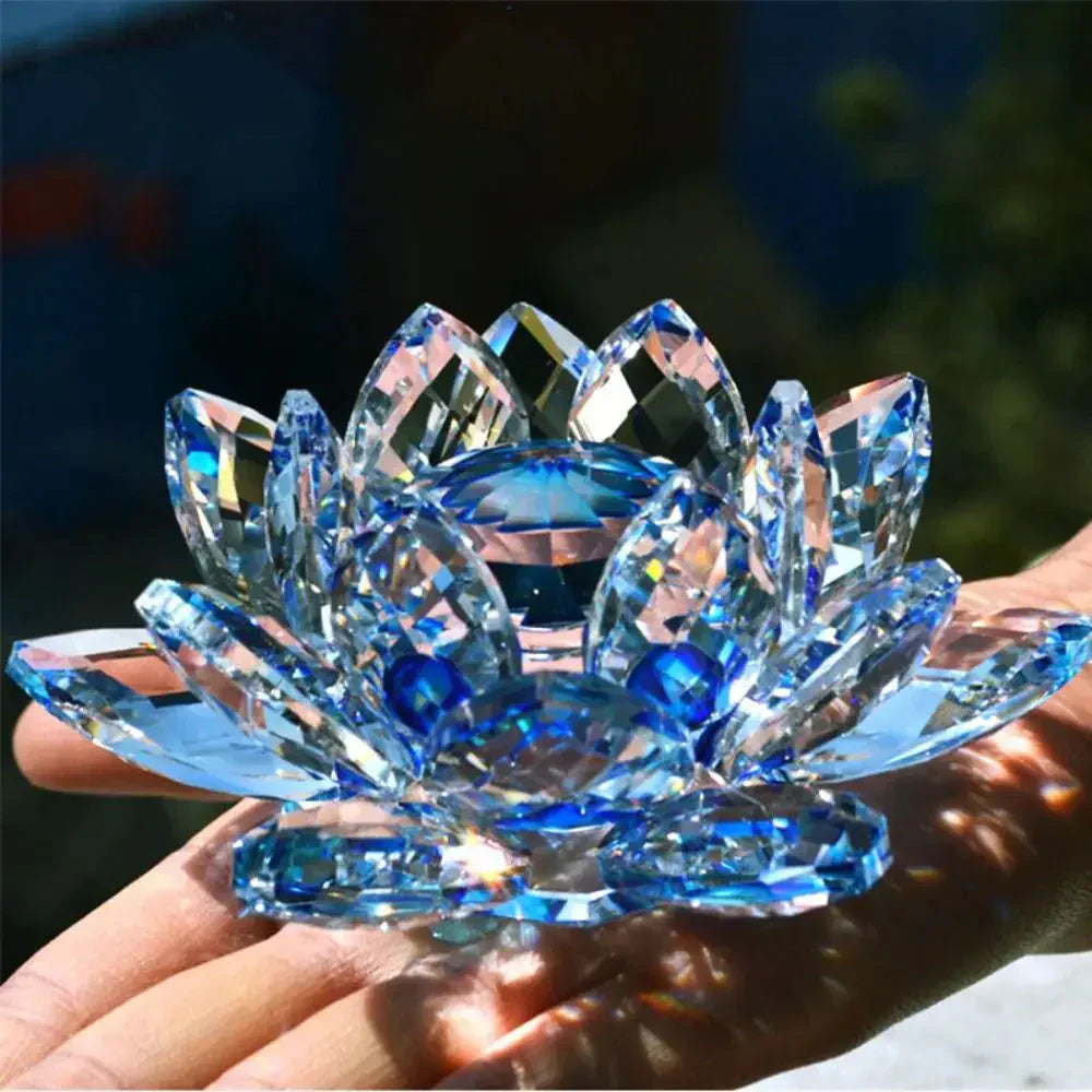 LZINA™ | Crystal Lotus Flower Figurine Home Wedding Decoration Glass Art Collection Paperweight Office Table Ornaments Souvenir Gifts