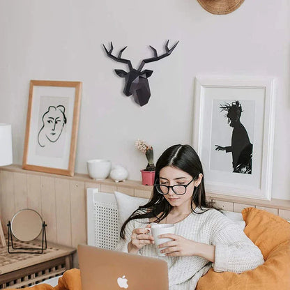 LZINA™ | Deer Head Sculpture Animal Statue Figures Wall Hanging Creative Moose Art Antlers Statuette for Office Decor Wall Mounting