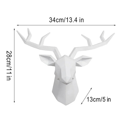LZINA™ | Deer Head Sculpture Animal Statue Figures Wall Hanging Creative Moose Art Antlers Statuette for Office Decor Wall Mounting