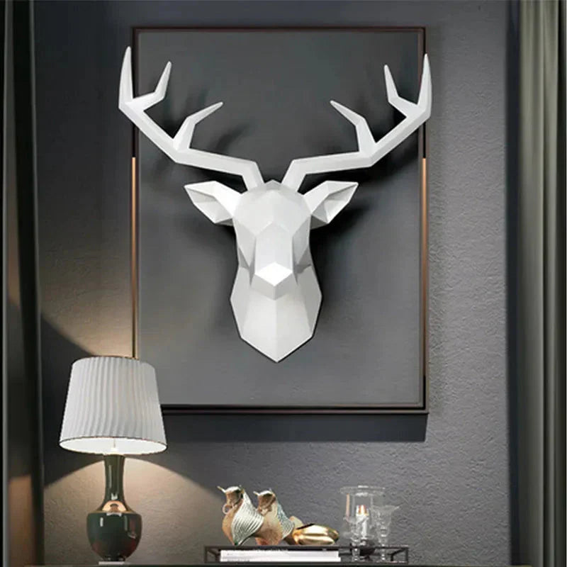 LZINA™ | Deer Head Sculpture Animal Statue Figures Wall Hanging Creative Moose Art Antlers Statuette for Office Decor Wall Mounting