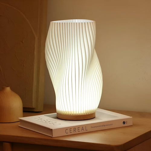 BowLift DreamWave: Modern Cream-Colored 3D Wave Lamp with an Elegant Metal Base