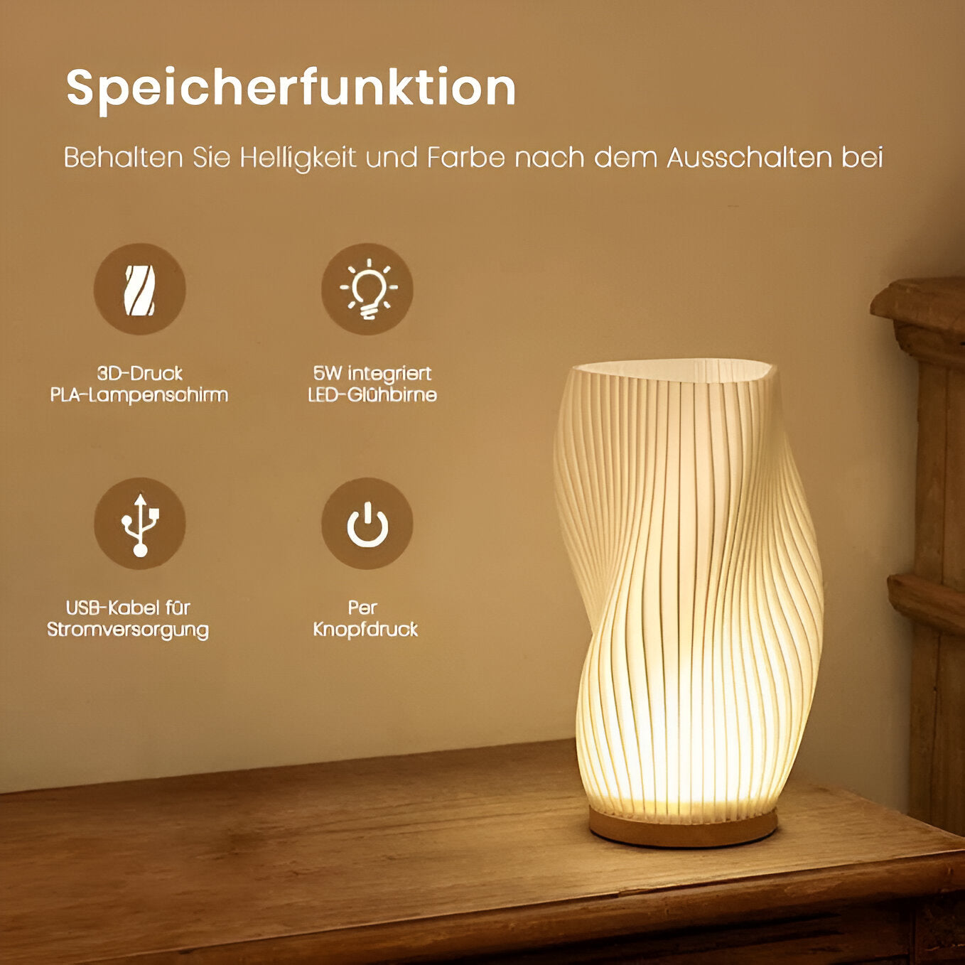 BowLift DreamWave: Modern Cream-Colored 3D Wave Lamp with an Elegant Metal Base