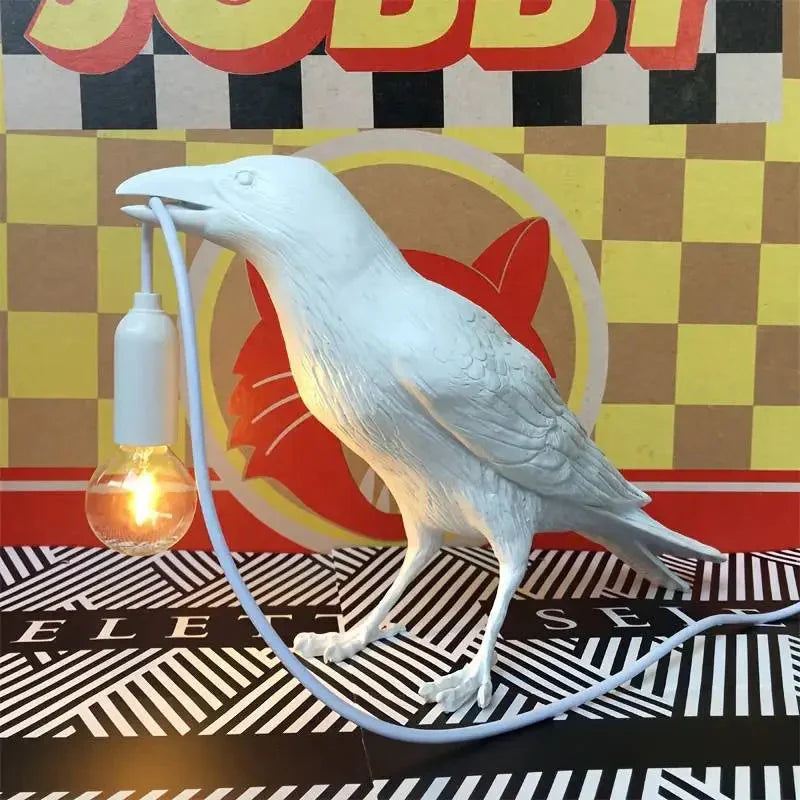 BowLift Gothic Raven Lamp with E14 Bulb & Plug – Vintage Resin Bird Nightstand Light for Bedroom, Office & Living Room in Farmhouse Art Deco Style