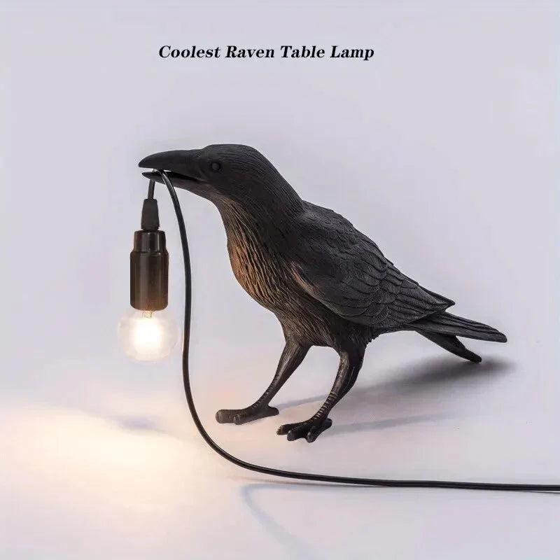 BowLift Gothic Raven Lamp with E14 Bulb & Plug – Vintage Resin Bird Nightstand Light for Bedroom, Office & Living Room in Farmhouse Art Deco Style