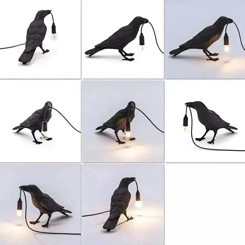 BowLift Gothic Raven Lamp with E14 Bulb & Plug – Vintage Resin Bird Nightstand Light for Bedroom, Office & Living Room in Farmhouse Art Deco Style