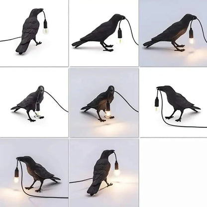 BowLift Gothic Raven Lamp with E14 Bulb & Plug – Vintage Resin Bird Nightstand Light for Bedroom, Office & Living Room in Farmhouse Art Deco Style