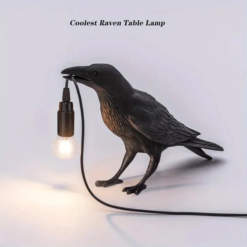 BowLift Gothic Raven Lamp with E14 Bulb & Plug – Vintage Resin Bird Nightstand Light for Bedroom, Office & Living Room in Farmhouse Art Deco Style