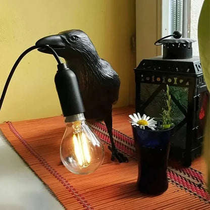 BowLift Gothic Raven Lamp with E14 Bulb & Plug – Vintage Resin Bird Nightstand Light for Bedroom, Office & Living Room in Farmhouse Art Deco Style