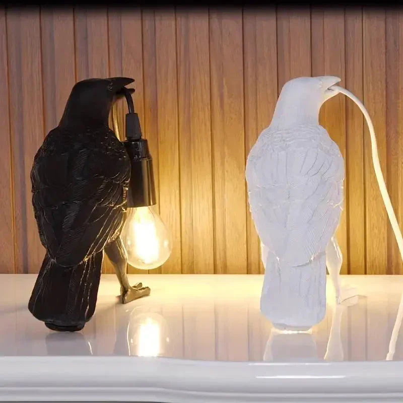 BowLift Gothic Raven Lamp with E14 Bulb & Plug – Vintage Resin Bird Nightstand Light for Bedroom, Office & Living Room in Farmhouse Art Deco Style