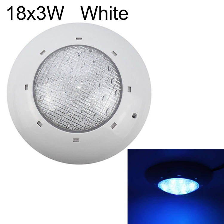 BowLift 18x3W ABS Plastic Pool Wall Light — Underwater LED Lamp, White Finish