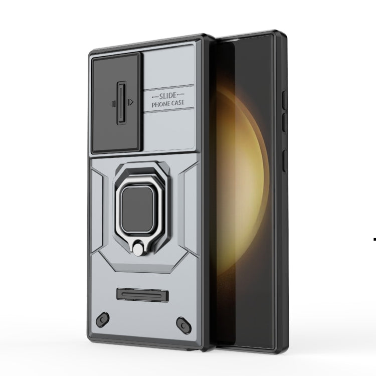 BowLift | For Samsung Galaxy S24 Ultra 5G Sliding Camshield TPU + PC Shockproof Phone Case with Holder (Gray)